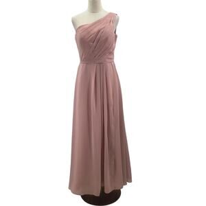 BRIDESMAID sz 10 L Pink One shoulder Pleated formal Maxi Dress NEW B48 flaw